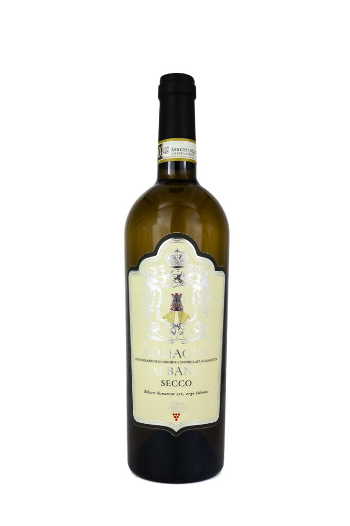 Una bottiglia di vino bianco Albana DOCG
